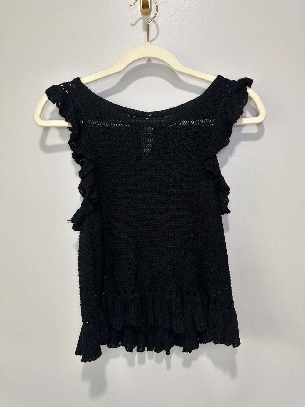 Black Crochet Ruffle Sleeveless Top Size Medium